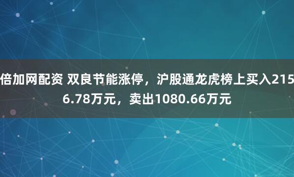 倍加网配资 双良节能涨停，沪股通龙虎榜上买入2156.78万元，卖出1080.66万元